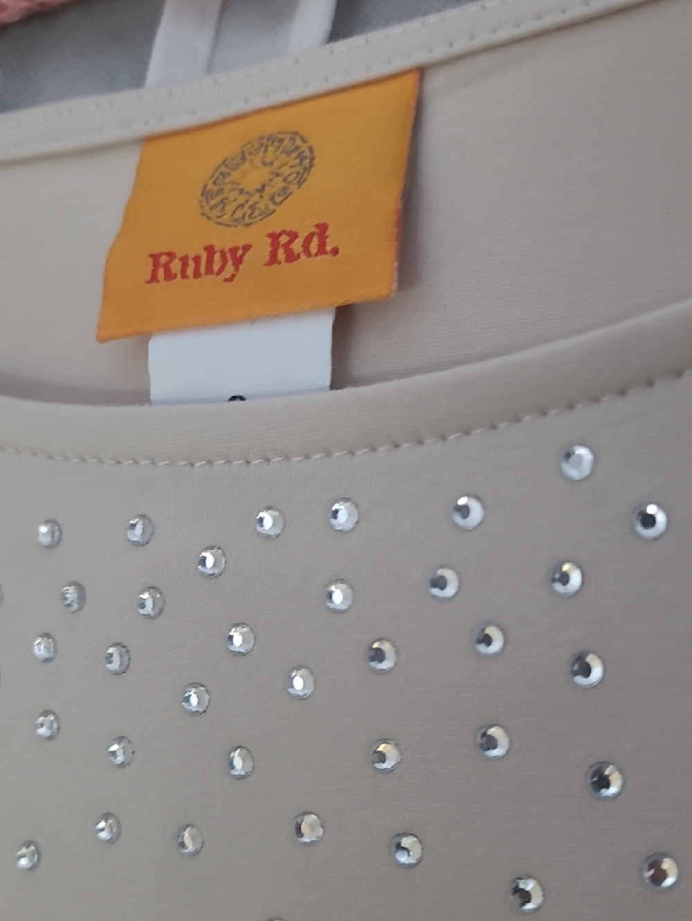 Ruby Rd. Cream Long-Sleeve Rhinestone Crewneck Top - Picture 7 of 9